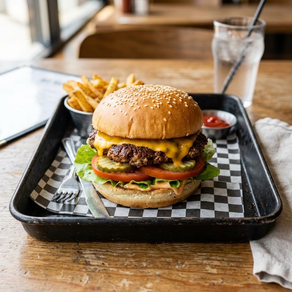 Vegan smashburger on a potato bun